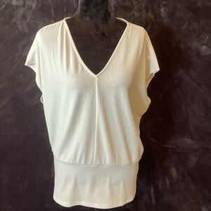 Ann Taylor Factory Cream V-Neck Ribbed Top with Banded waist